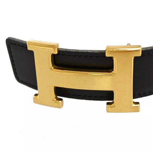 HERMES H Logo Constance Reversible Buckle Belt Leather #70 Black Green 35RH307 - Picture 5 of 12